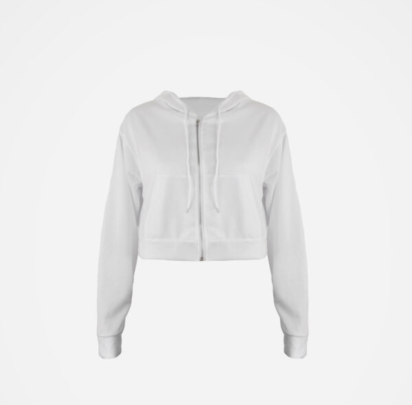 Sweat court à capuche zip blanc