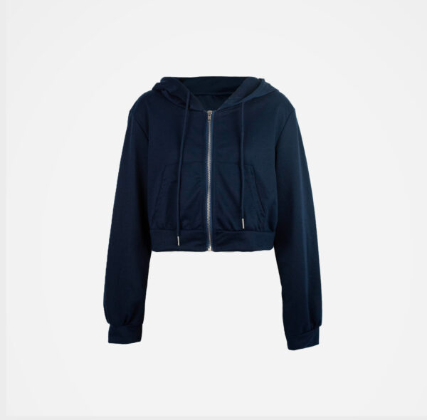 Sweat court à capuche zip bleu